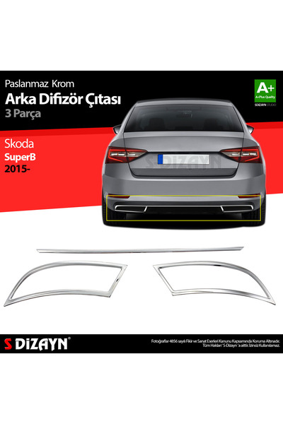 S Dizayn S-Dizayn Skoda SuperB ile Uyumlu Krom Egzoz Çıkışı 3 Parça Set 2015-...
