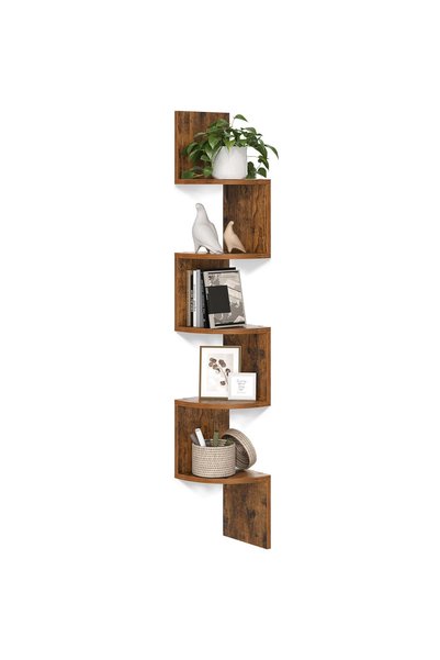 OEM Raft de colt plutitor pe 5 niveluri, din lemn, 20x20x126 cm, maro rustic