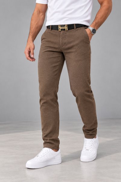 Gussi Чоловічі кавові кольорові якісні еластичні лікра Slim Fit лляні штани