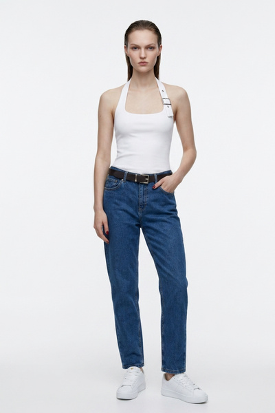HAKKE Deri Kemerli Mom JEAN PANTOLON