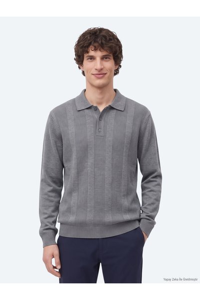 Kip Gray Polo Neck Striped Knitwear Sweater
