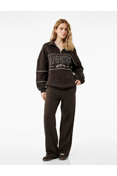 Koton Normal Regular Fit Straight Wide Leg Brown Women's Trousers 7Wak40006Ek