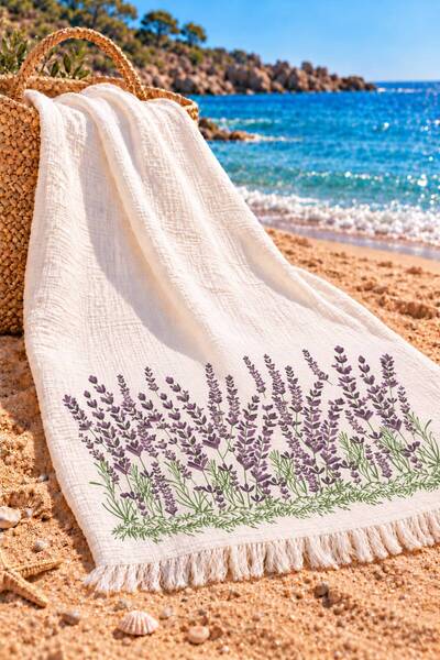 Efesan 100% Cotton Printed Muslin Peştemal (Lavender)