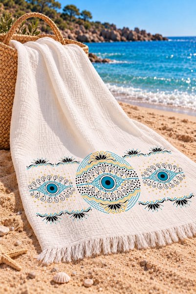 Efesan 100% Cotton Printed Muslin Peştemal (Big Eye)