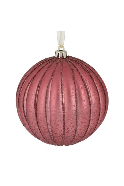 DD SHOP Glob de Crăciun roz închis mat, cu dungi reliefate cu glitter roz, di...