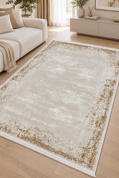 ünalcarpet 4 Metrekare - 6 Metrekare Bambu Tarz Modern Salon Oturma Odası Mutfak Halısı Antialerjik Gold