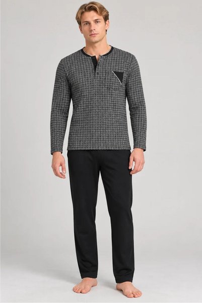 gd goldoremi 23709 Men's Long-Sleeved Winter Pajama Set with Puffed Buttons a...