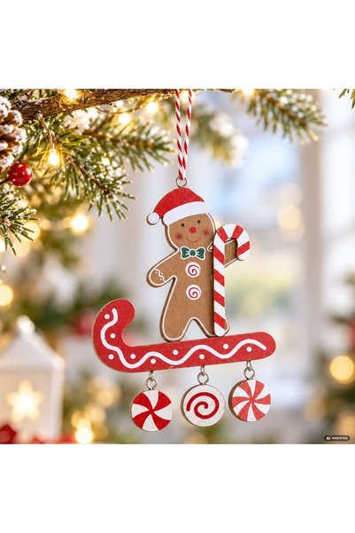 DD SHOP Ornament cra lemn biscuit baston14cm - Ornamente Craciun Gingerbread-...