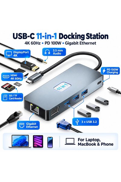 Staryon Adaptor Hub Multiport 11 în 1 USB-C 3.2 Stație de andocare pentru Lap...