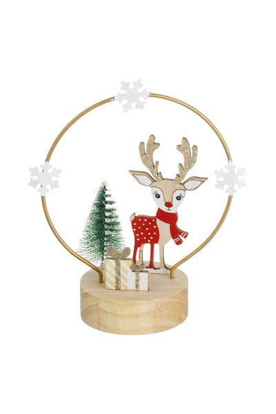 DD SHOP Decoratiune din Lemn de Craciun Ren cu Fular cu Dungi Brad Glitter In...