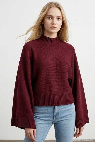 Şiir Dorg Soft Textured Wide Batwing Sleeve High Neck Knitwear Women's Sweate...