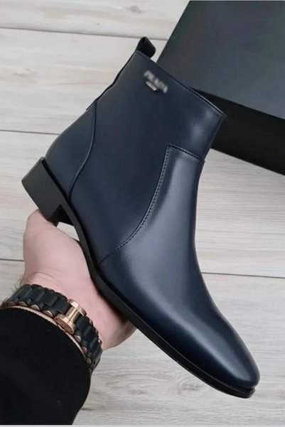 Özel Yapım LACİVERT HAKİKİ DERİ SİVRİ ERKEK BOT