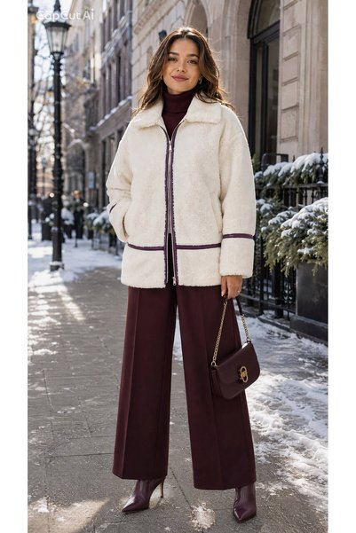 LORE MİEL Lined Plush Jacket Cream