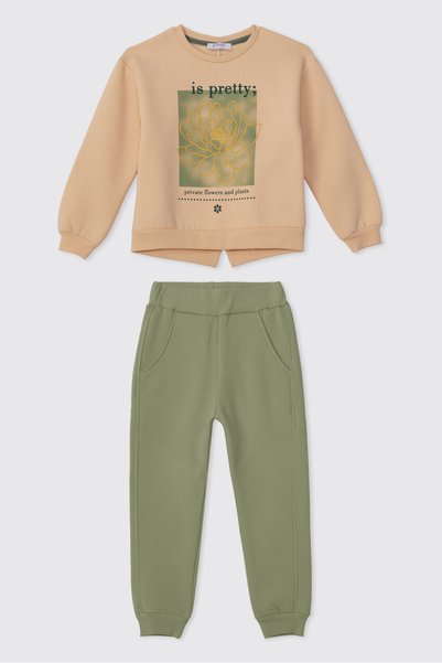 Panço Girls' "Çağla 2" Brushed Inside Top and Bottom Set, 2-Piece Set