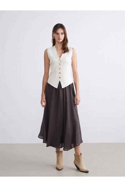 LC Waikiki Two Mt Shop Quality Lcw Vision Brown Plain Midi Women's Skirt