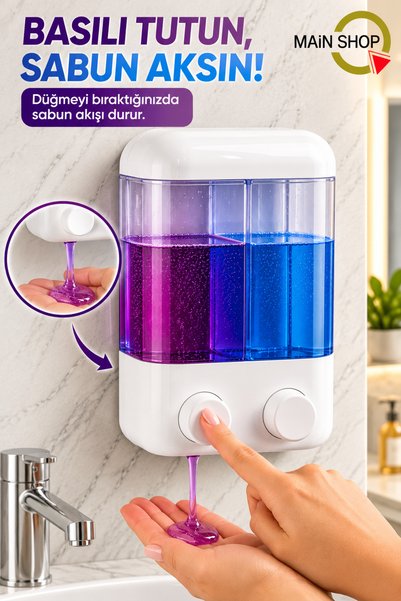 MAİN SHOP 1 Piece Double Compartment Adhesive 1000 ml Refillable Wall Mounted...