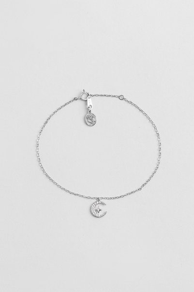 So CHIC... Ay Yıldız Figürlü 18 Ayar Beyaz Altın Kaplama Gümüş Bileklik