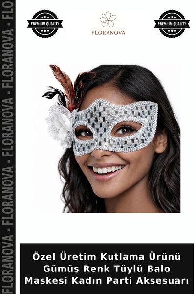 Generic Brand Custom-Made Celebration Item: Silver-Colored Fuzzy Ball Mask—Wo...