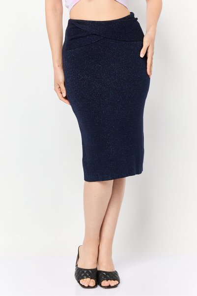 Esprit Women Metallic Midi Skirt, Navy