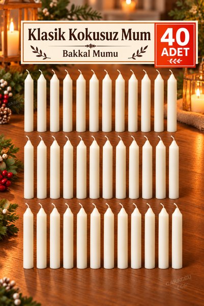 garaccu Klasik Kokusuz Bakkal Mum Dilek Mumu 40 Adet (10 CM)