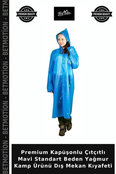 Generic Brand Hooded Snap Fastener Blue Standard Size Rain Raincoat Protectiv...