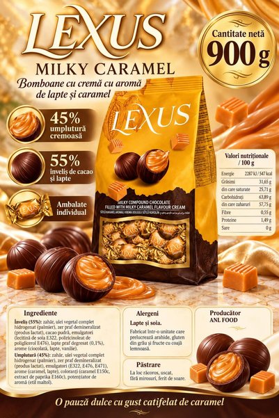 Lexus Milky Caramel – Bomboane cu cremă cu aromă de lapte și caramel, ambalat...