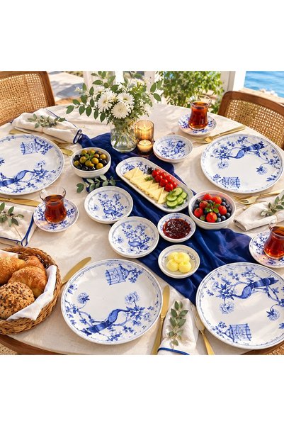 ers erbaşlar Blue Birds 14-Piece Luxury Breakfast Set for 6 People, Breakfast...