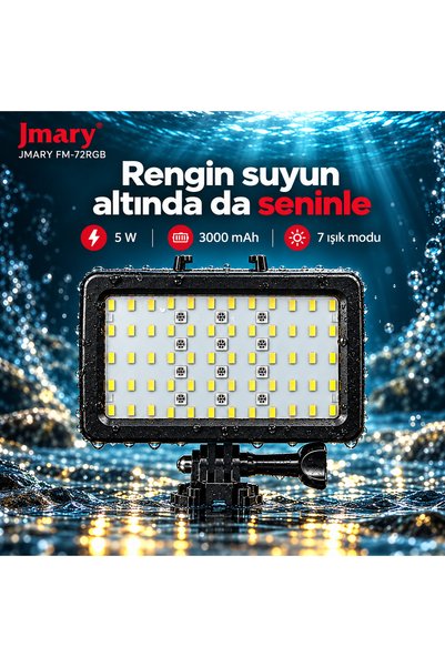 Jmary FM-72RGB IPX8 Sertifikalı RGB Su Altı Kamera Işığı Siyah