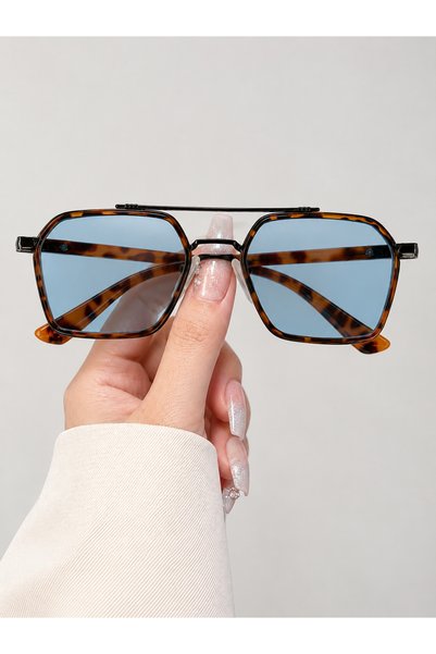 LOOKUP NEW Henry Metal Matte Square Rectangle Blue Glass Leopard Frame Uv400 ...