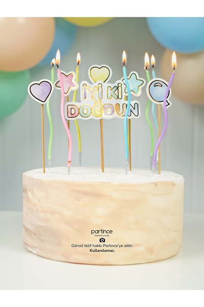 partince İyi Ki Doğdun Yazılı Pasta Süsü Cake Topper ve Spiral Mum Doğum Günü...
