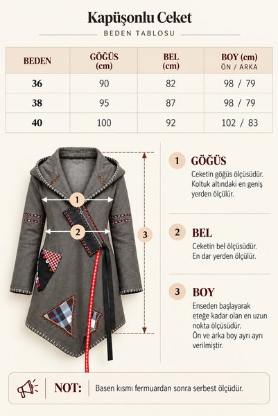 Boutique Juji BOHO GRUNGE KAPÜŞONLU ANTRASİT VİNTAGE UZUN CEKET