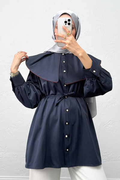 zenne Wide Collar Shirt Y0079 - Dark Blue