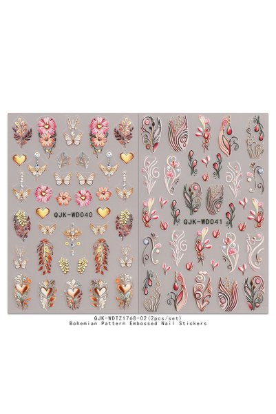 Choice MULTI 2pcs Bohemian Pattern Embossed Nail Art stickers, Retro Nostalgi...