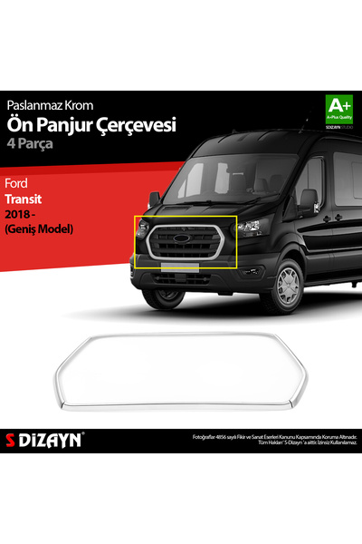 S Dizayn S-Dizayn Ford Transit ile Uyumlu Krom Ön Panjur Çerçevesi Geniş Mode...