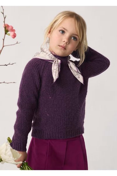 Abel & Lula Girl's Knitted Sweater with Scarf Mürdüm