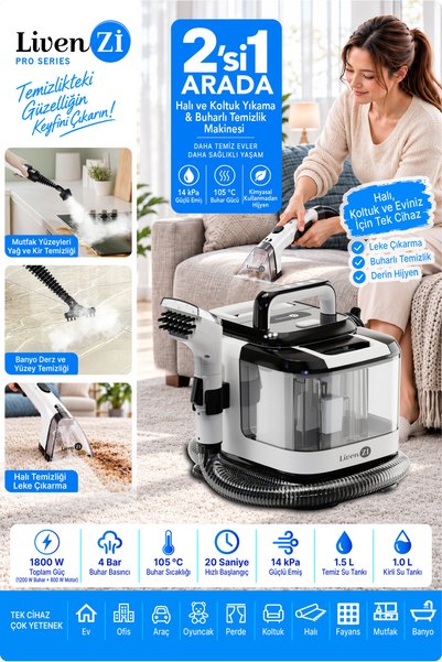 Livenzi SY-F01A Halı ve Koltuk Yıkama & Buharlı Temizlik Makinesi 2'si 1 Arada