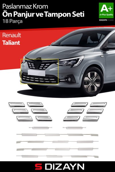 S Dizayn S-Dizayn Renault Taliant ile Uyumlu Krom Ön Panjur ve Tampon Çıta Se...