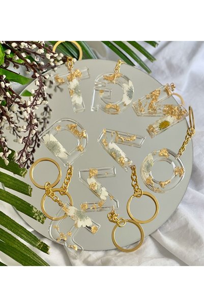 Gift Moda Gold Epoxy Keychain - Special Dried Flower Pattern