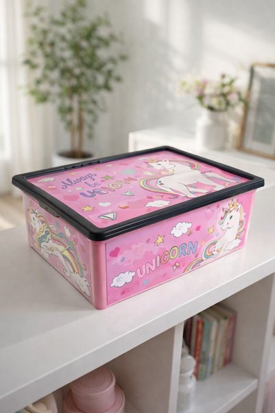 OEM Cutie de depozitare cu capac, model unicorn, plastic, 25 L, 52,5x37x17,5 ...