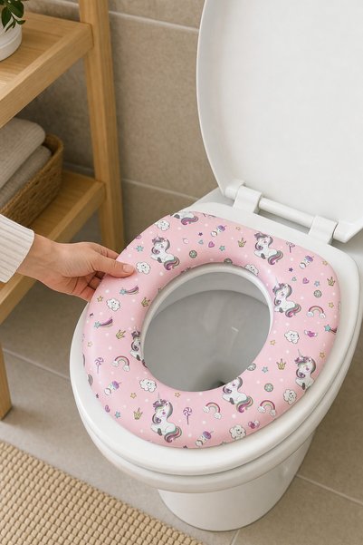 OEM Reductor WC pentru copii, cu model unicorni, plastic moale, roz, 29x27 cm...