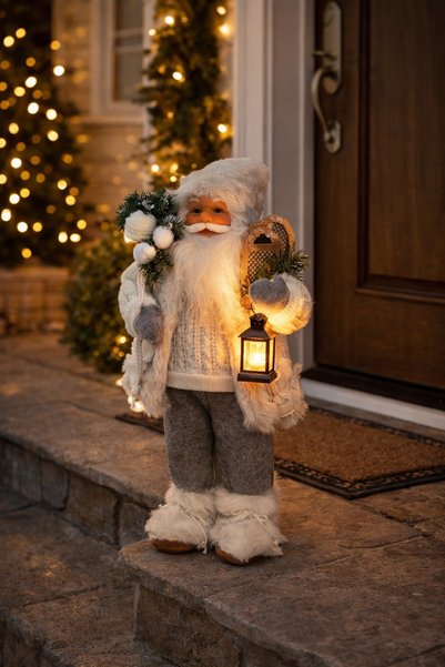 DD SHOP Figurină Moș Crăciun alb cu felinar, 45 cm, decor elegant de Crăciun ...