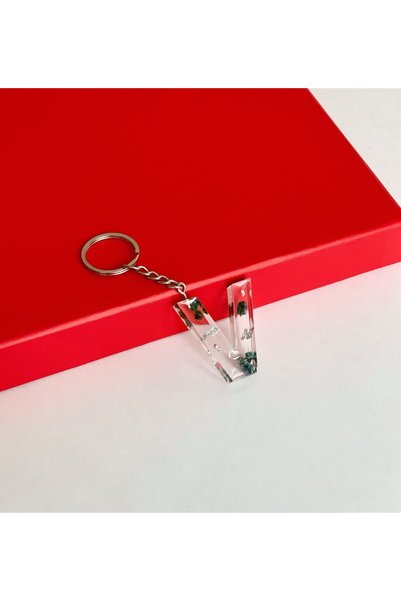 Gift Moda Special Green Epoxy Keychain with Real Dried Flowers