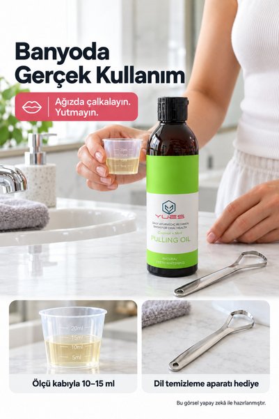 YUES Natural Whitening Pulling Oil Ağız Bakım Yağı Coconut + Mint - Dil Temizleyici Hediyeli