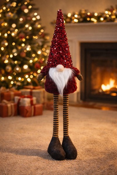 DD SHOP Figurină decorativă gnom de Crăciun, căciulă roșie cu paiete, 55 cm î...