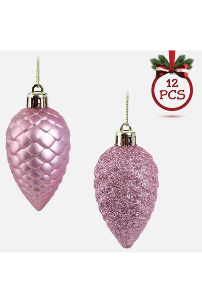DD SHOP Set conuri de brad decorative pentru Crăciun, roz cu glitter, 7 cm, 1...