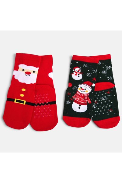 DD SHOP Set 2 perechi de șosete antiderapante bebeluși, Moș Crăciun și Ginger...