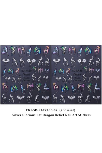Choice MULTI 2PCS Bat Flying Dragon Relief Nail Stickers, Easy to Apply for N...
