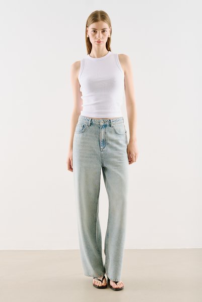 Manuka Medium Waist Wide Leg Denim Pants Blue