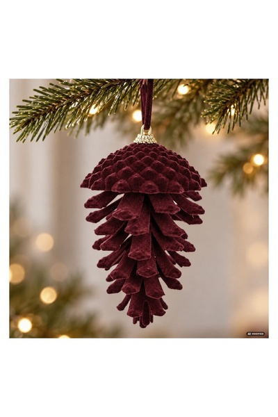OEM Ornament Bordo din catifea pin 15 cm, pentru brad și decor de sărbători