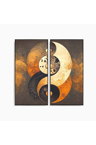 Luxcanva Set 2 Tablouri Canvas Yin Si Yang 120x120 cm (2 x 60x120) cu Rama Ne...